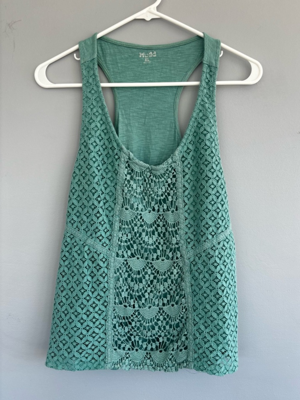 Mudd Teal Crochet Racerback Tank
